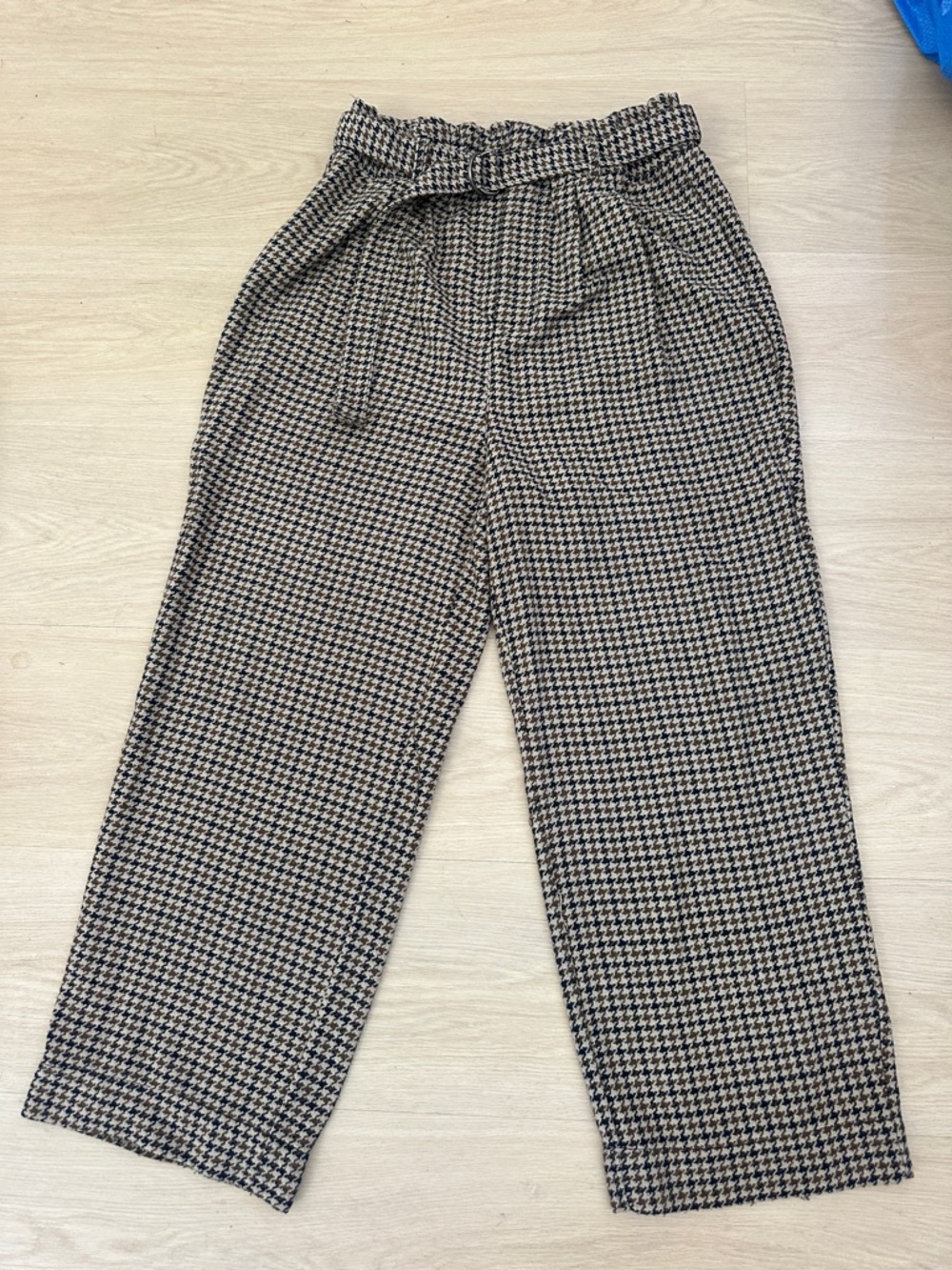 Free People Houndstooth High-Waist Paperbag Pants - Black & Cream